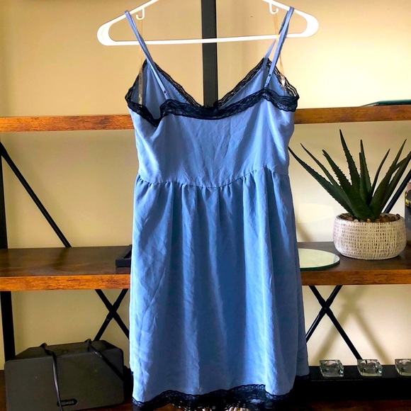 Vintage Forever 21 front zipper mini slip dress, black lace hem - Picture 4 of 11